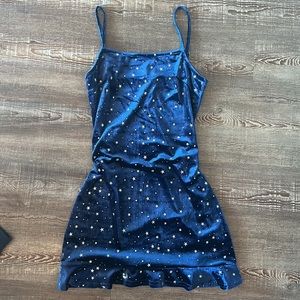 Navy blue velour star mini dress
